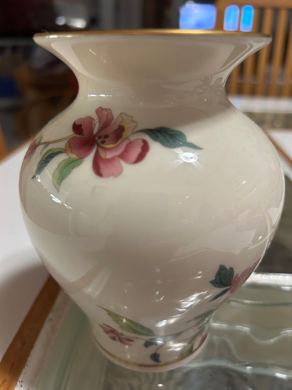 Beautiful Lenox Porcelain Floral Accent Vase - Pink Floral Design.
